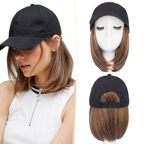SEGO Baseball Cap with Hair Extensions for Women Heat Resistant Synthetic 6 Inch Adjustable Short Straight Hairpiece Replacement Wigs in Hat for Girls,10P22T - Image 1