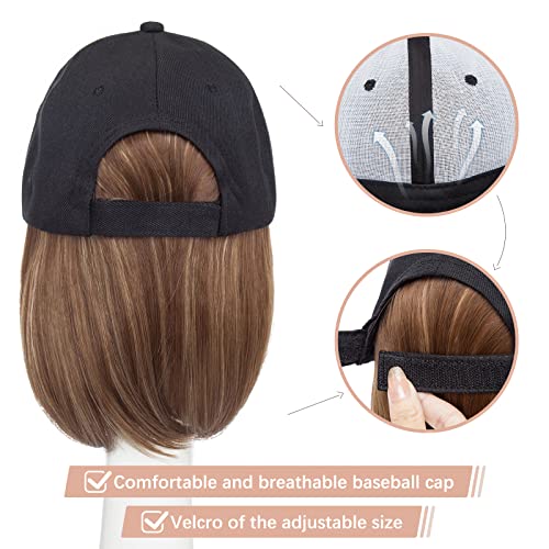 SEGO Baseball Cap with Hair Extensions for Women Heat Resistant Synthetic 6 Inch Adjustable Short Straight Hairpiece Replacement Wigs in Hat for Girls,10P22T - Image 4