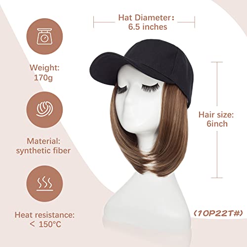 SEGO Baseball Cap with Hair Extensions for Women Heat Resistant Synthetic 6 Inch Adjustable Short Straight Hairpiece Replacement Wigs in Hat for Girls,10P22T - Image 3