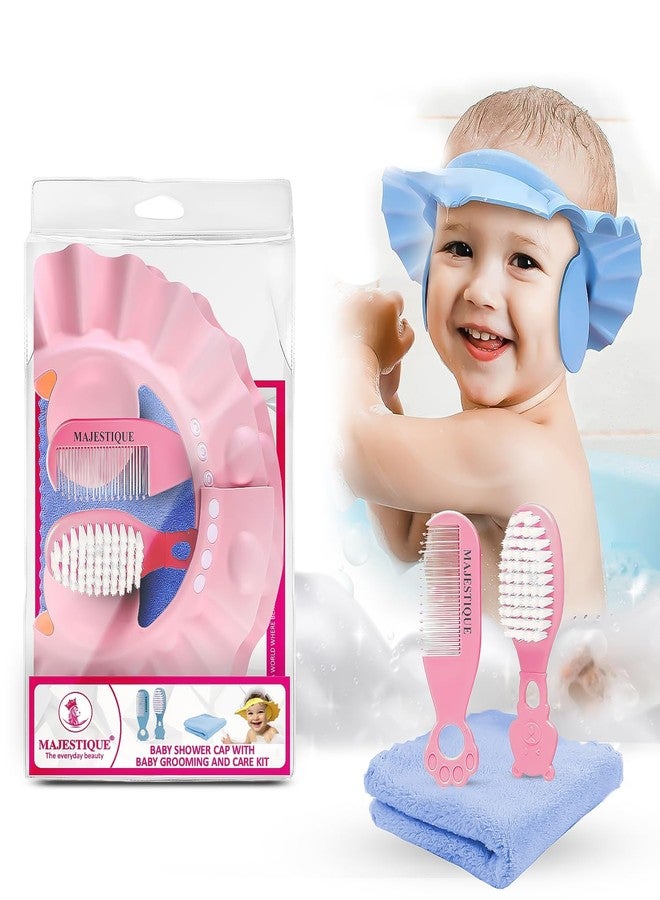 MAJESTIQUE Baby Grooming Kit With Baby Shower Cap|Portable Baby Care Kit For New Born Baby,Hair Brush,Bath Brush,Hanky For Toddlers (Pack Of 4),Multicolor - Image 3