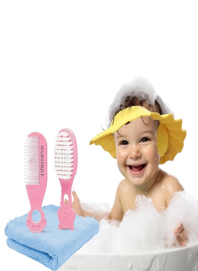 MAJESTIQUE Baby Grooming Kit With Baby Shower Cap|Portable Baby Care Kit For New Born Baby,Hair Brush,Bath Brush,Hanky For Toddlers (Pack Of 4),Multicolor - Image 1
