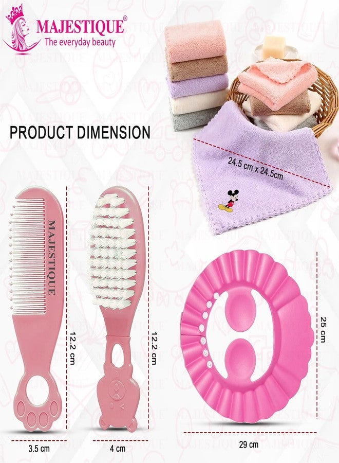 MAJESTIQUE Baby Grooming Kit With Baby Shower Cap|Portable Baby Care Kit For New Born Baby,Hair Brush,Bath Brush,Hanky For Toddlers (Pack Of 4),Multicolor - Image 2