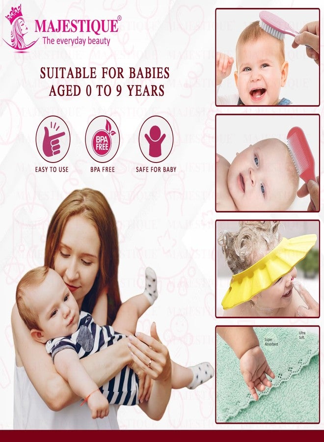 MAJESTIQUE Baby Grooming Kit With Baby Shower Cap|Portable Baby Care Kit For New Born Baby,Hair Brush,Bath Brush,Hanky For Toddlers (Pack Of 4),Multicolor - Image 4