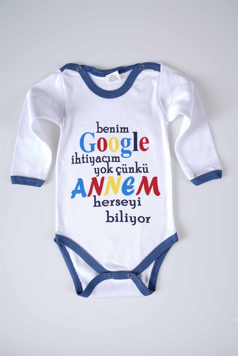 Miniko Kids New Season Google Mom Written Baby Child Long Sleeve Cotton Bodysuit - Image 1