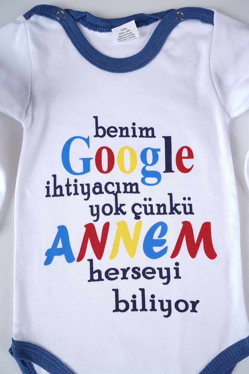 Miniko Kids New Season Google Mom Written Baby Child Long Sleeve Cotton Bodysuit - Image 2