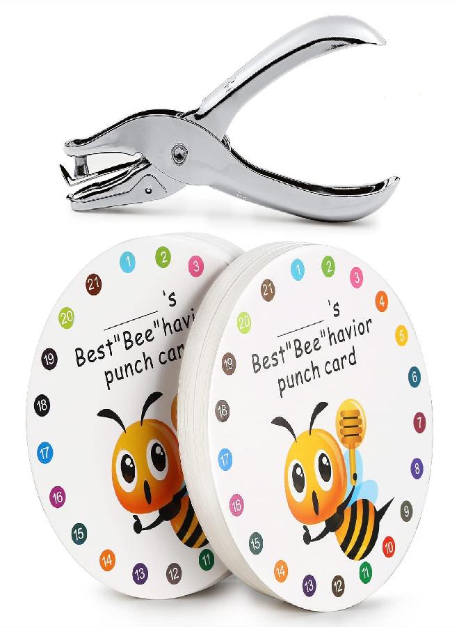 ONEDONE Punch Cards 3.9" Round Reward Punch Cards for Classroom with Hole Puncher Teacher Supply Classroom Must Haves for Teachers Elementary - Image 1