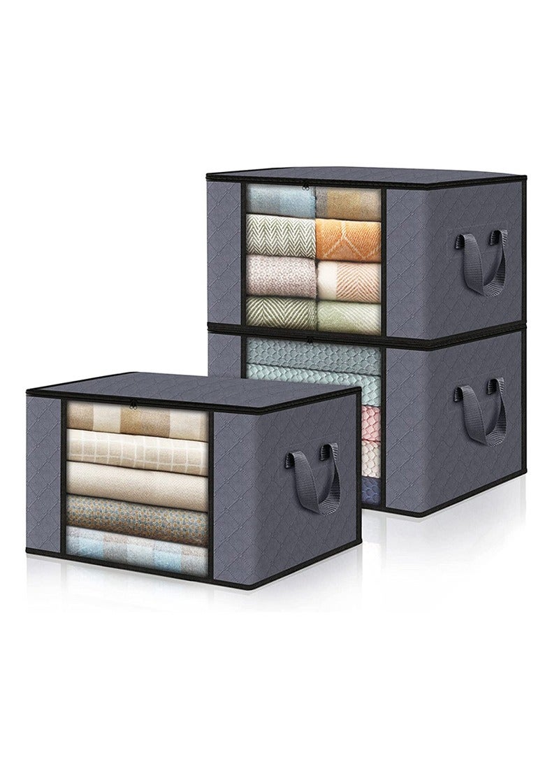 TAPIT 3 Pack Large Storage Bags, Clothes Storage Bins Foldable Closet Organizers Storage Containers with Reinforced Handle Thick Fabric for Blanket Comforter Clothing Bedding (Grey-B)  - Image 1
