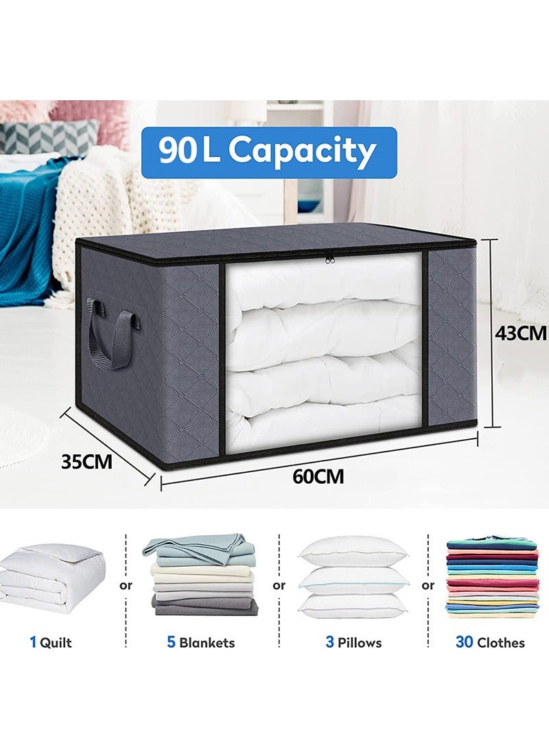 TAPIT 3 Pack Large Storage Bags, Clothes Storage Bins Foldable Closet Organizers Storage Containers with Reinforced Handle Thick Fabric for Blanket Comforter Clothing Bedding (Grey-B)  - Image 2