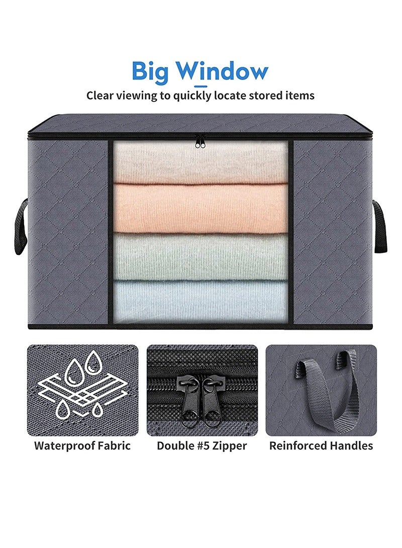 TAPIT 3 Pack Large Storage Bags, Clothes Storage Bins Foldable Closet Organizers Storage Containers with Reinforced Handle Thick Fabric for Blanket Comforter Clothing Bedding (Grey-B)  - Image 3