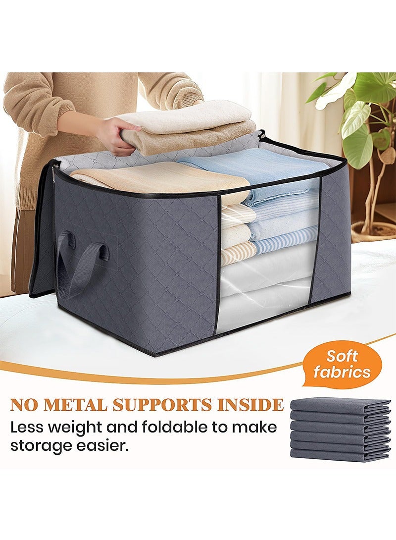 TAPIT 3 Pack Large Storage Bags, Clothes Storage Bins Foldable Closet Organizers Storage Containers with Reinforced Handle Thick Fabric for Blanket Comforter Clothing Bedding (Grey-B)  - Image 5