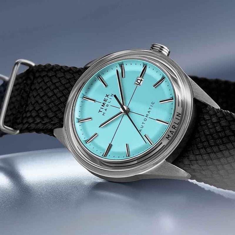 Timex Men's Marlin Automatic 38mm Watch - Black Strap Blue Dial Stainless Steel Case - Image 2