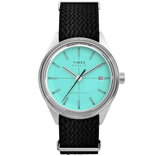 Timex Men's Marlin Automatic 38mm Watch - Black Strap Blue Dial Stainless Steel Case - Image 1