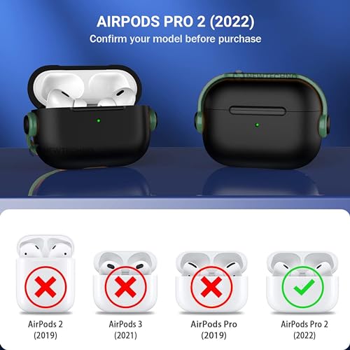 NEWTECHNO Antilost Lid Case Cover Shell for Airpods pro 2| Full Protection Case Cover with Lanyard Compatible for Airpods pro Gen-2 with carabaner | Green Black - Image 2