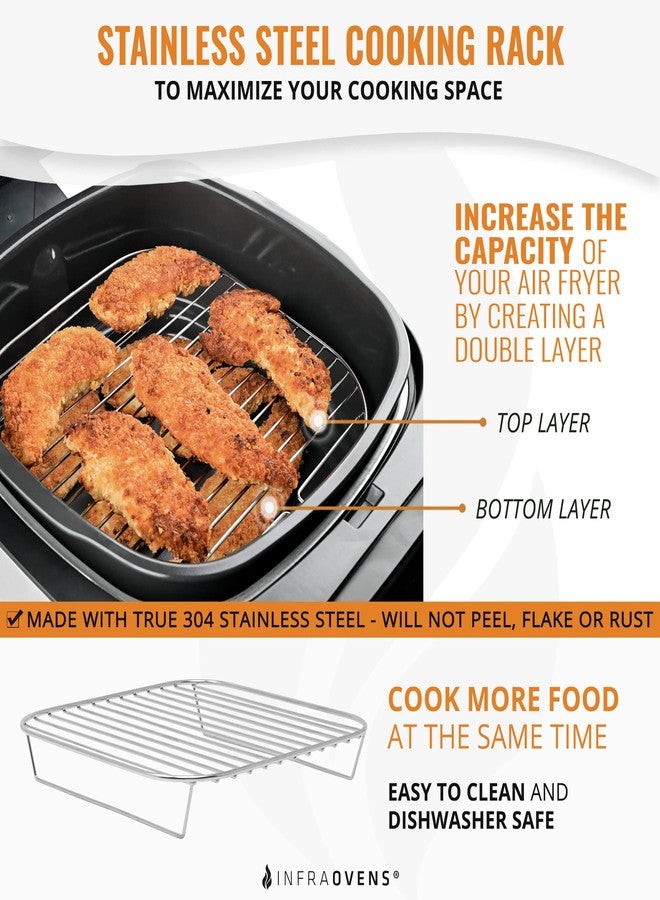 INFRAOVENS ملحقات القلاية الهوائية مع رف، وحصائر قابلة لإعادة الاستخدام، ودليل استخدام، متوافقة مع Cosori، وInstant Pot Vortex، وNinja Foodi، وUltrean، وغيرها - رف قلاية هوائية من الفولاذ المقاوم للصدأ، مربع الشكل، 7.7 بوصة - Image 3