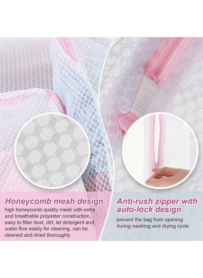 Hihonor 5 Pack Honeycomb Mesh Laundry Bag with Handle, Wash Bag for Socks Washing Machine, Large Opening Side Widening Zippered Mesh Sock Bag, Lingerie Bag for Bra Items Travel Garment, 3 Sizes (Pink) - Image 2