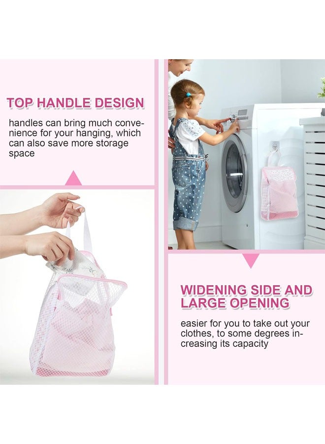 Hihonor 5 Pack Honeycomb Mesh Laundry Bag with Handle, Wash Bag for Socks Washing Machine, Large Opening Side Widening Zippered Mesh Sock Bag, Lingerie Bag for Bra Items Travel Garment, 3 Sizes (Pink) - Image 3