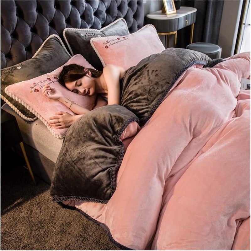 Home Textiles Gray Pink Crystal Velvet Coral Fleece Winter Soft Quilt Cover Keep Warm Plush Duvet Bedding No Pillowcase(9,Single 150x200cm) - Image 3
