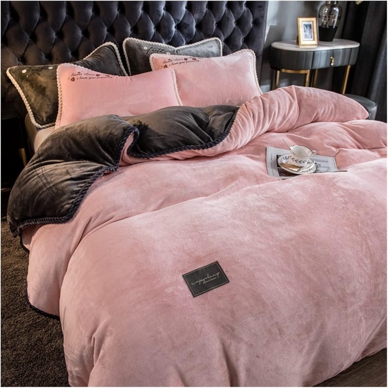 Home Textiles Gray Pink Crystal Velvet Coral Fleece Winter Soft Quilt Cover Keep Warm Plush Duvet Bedding No Pillowcase(9,Single 150x200cm) - Image 2