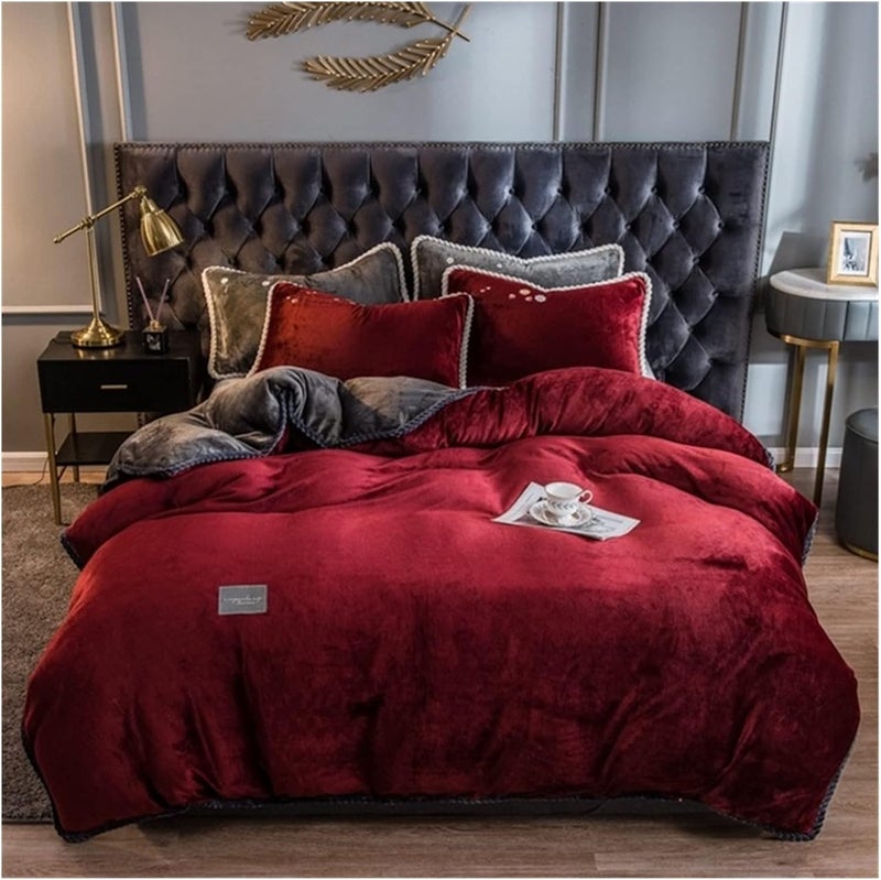 Home Textiles Gray Pink Crystal Velvet Coral Fleece Winter Soft Quilt Cover Keep Warm Plush Duvet Bedding No Pillowcase(9,Single 150x200cm) - Image 1