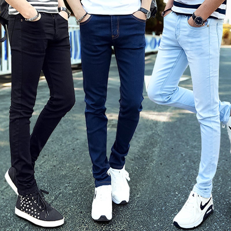 Youth Stretch Men'S Light Blue Snowflake Jeans Men'S Slim Black Skinny Pants Korean Style Boys Long Pants - Image 2