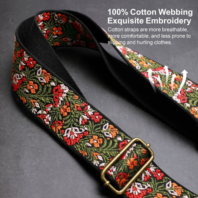 Nefelibata Purse Strap, 2"Cowhide Head Wide Shoulder Strap Adjustable Replacement,Retro Jacquard Embroidery Multi-pattern Crossbody Bag Straps for Handbag,Crossbody Bags,Shoulder Bags(Green embroidery) - Image 4