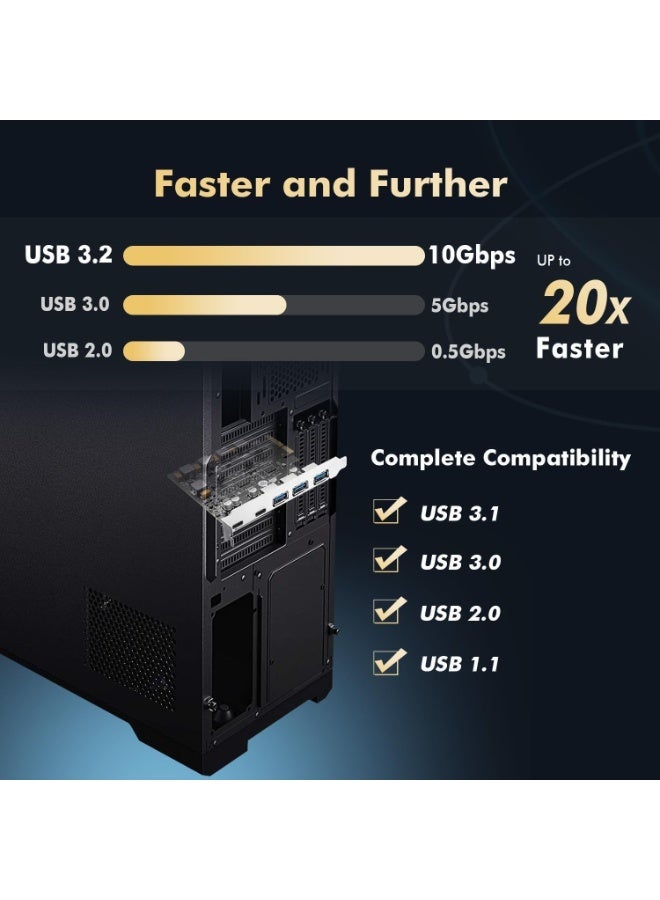 PCIe USB 3.1 Gen 2 expansion card with five 10Gbps high-speed USB Type-A and Type-C ports for desktop computers to increase ports and improve performance. - Image 3