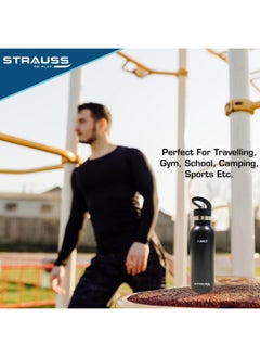 STRAUSS Stainless Steel Water Bottle | Leak Proof, Bpa Free, Vacuum Insulated Flask Water Bottle | Ideal For School, Office, Home, Gym | Eco-Friendly, Durable, Sweat-Proof Design | 500Ml,(Black)  - Image 3