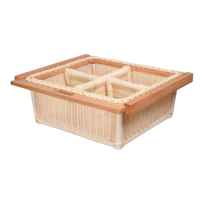 KYNE Round PVC Wicker Basket with Double Partition for Modular Kitchen Stylish Durable Storage Organizer for Cabinets Drawers2225 W X 20 L X 8 H Inch Beige - Image 5