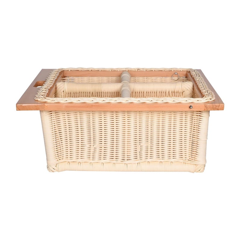 KYNE Round PVC Wicker Basket with Double Partition for Modular Kitchen Stylish Durable Storage Organizer for Cabinets Drawers2225 W X 20 L X 8 H Inch Beige - Image 4