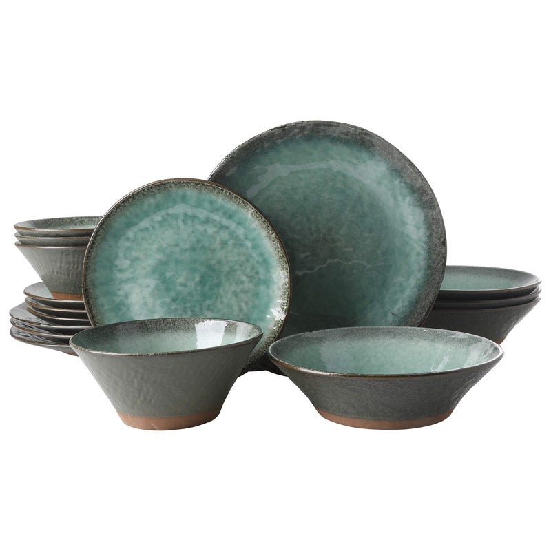 Gibson Elite Green Lantern Service for 4 16 Piece Double Bowl Dinnerware Set Teal Soft Gray Dinnerware Set