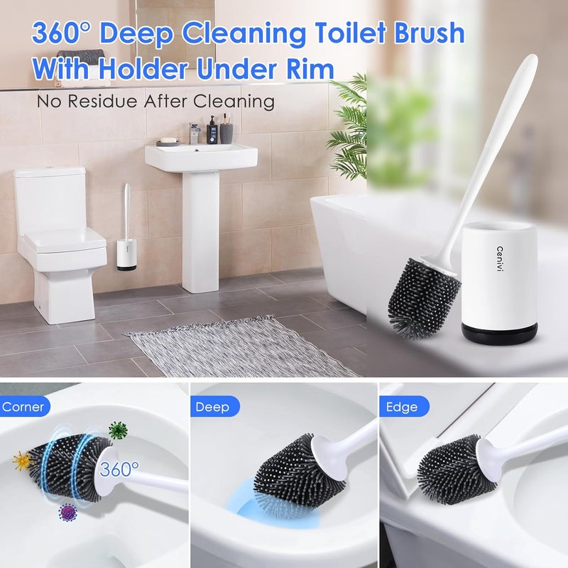 BANFEI Cenivi Toilet Brush, Toilet Brush and Holder with Ventilated Holder, Silicone Bristles Brush Head, Bathroom Accessories Toilet Clean for Bathroom, Freestanding or Wall Mount - Image 5