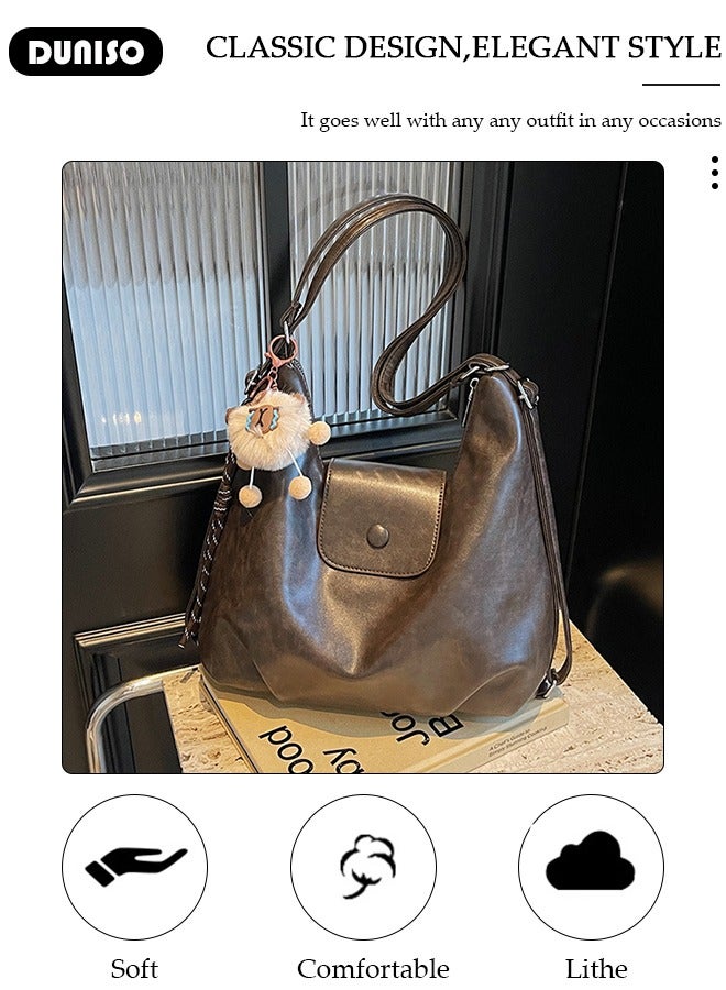 DUNISO Women's Shoulder Tote Bag Faux Leather Handbag for Women Large Capacity Messenger Fashionable Travel Shoulder Bag for Ladies Girls College Students - Image 5