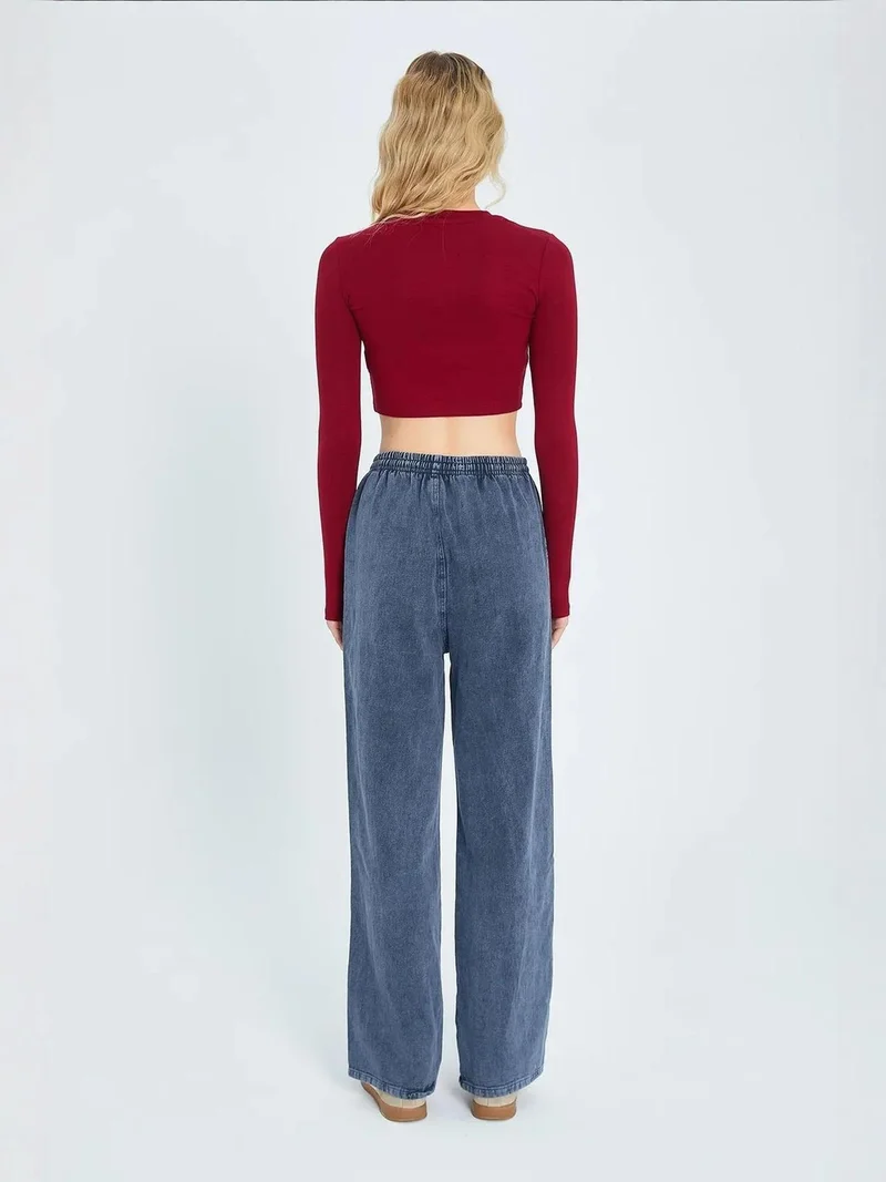 MixRay Navy Blue Mixray Elastic Waist Straight Leg Cotton Pants for Women | Best Price UAE