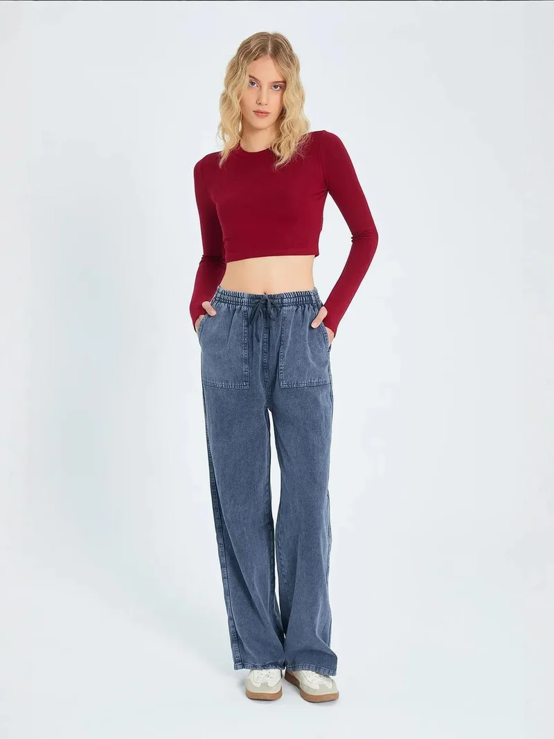 MixRay Mixray Elastic Waist Straight Leg Cotton Pants