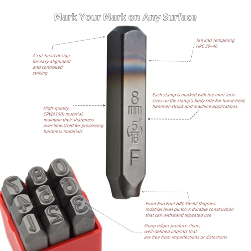 WKSTOOL 36pcs Heavy Duty Steel Stamp Uppercase Letters and Number 1/16 1.5mm Hand Stamping Character Mark Code Alphabet Punch Kit for Bracelet Ring Jewelry Sheet Metal Plate Making Mold Die - Image 2