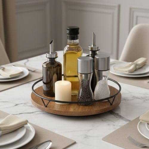 SOLAZA® Solid Hard Wood Lazy Susan in Teak Finish Kitchen Turntable for Dining Tables and Cabinet Storage 10 Inch - Image 2