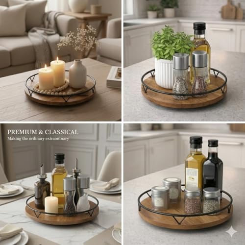 SOLAZA® Solid Hard Wood Lazy Susan in Teak Finish Kitchen Turntable for Dining Tables and Cabinet Storage 10 Inch - Image 5