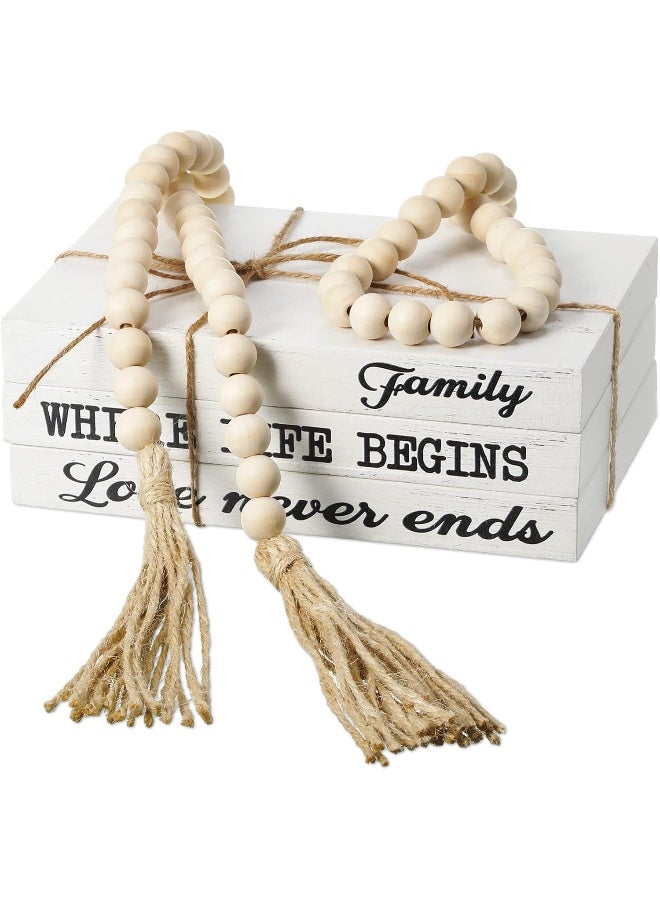 Jetec Jetec 3 Pcs Decorative Books for Home Decor White Faux Books Decoration Farmhouse Stacked Display Books with Wood Bead Tassels for Coffee Tables, 58 Inch (Family Where Life Begins)  - Image 1