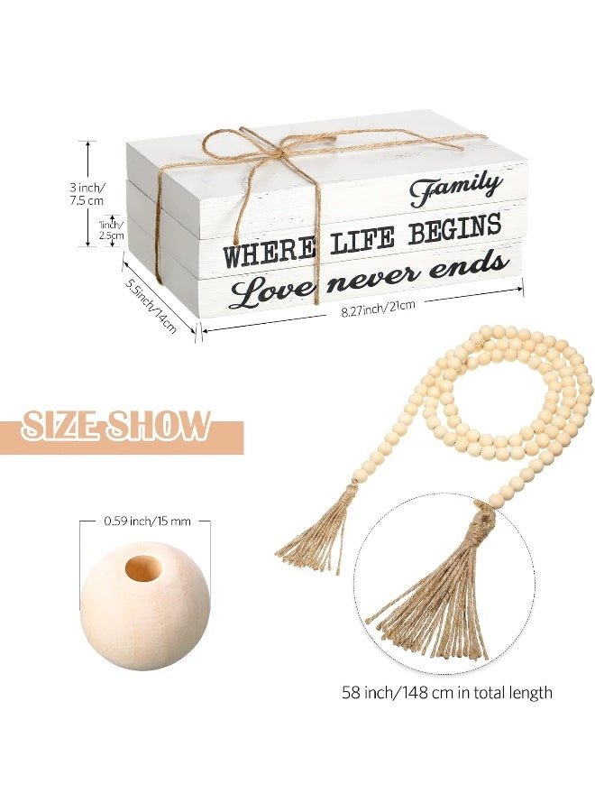 Jetec Jetec 3 Pcs Decorative Books for Home Decor White Faux Books Decoration Farmhouse Stacked Display Books with Wood Bead Tassels for Coffee Tables, 58 Inch (Family Where Life Begins)  - Image 2