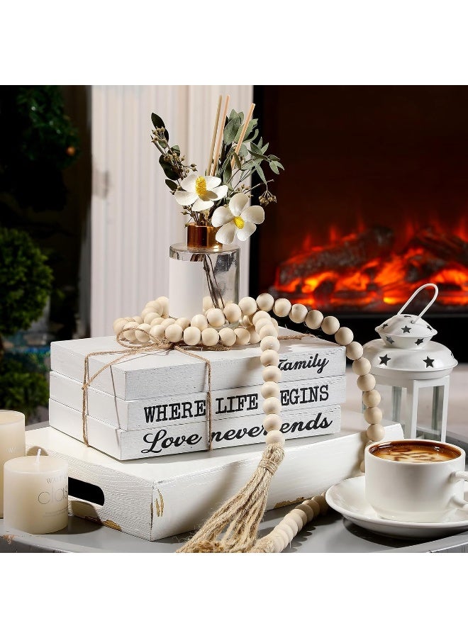 Jetec Jetec 3 Pcs Decorative Books for Home Decor White Faux Books Decoration Farmhouse Stacked Display Books with Wood Bead Tassels for Coffee Tables, 58 Inch (Family Where Life Begins)  - Image 3