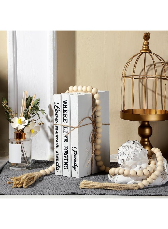 Jetec Jetec 3 Pcs Decorative Books for Home Decor White Faux Books Decoration Farmhouse Stacked Display Books with Wood Bead Tassels for Coffee Tables, 58 Inch (Family Where Life Begins)  - Image 5