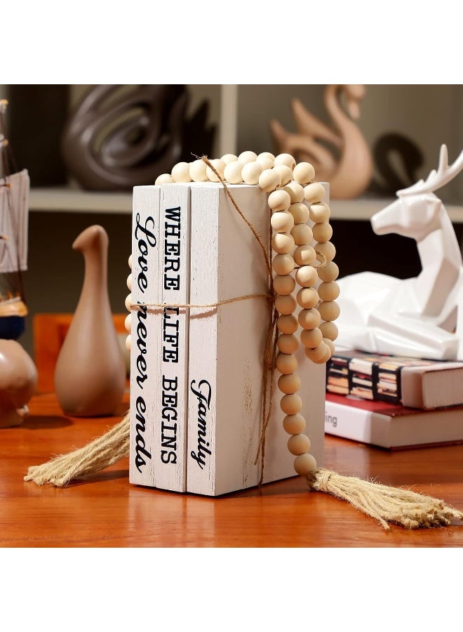 Jetec Jetec 3 Pcs Decorative Books for Home Decor White Faux Books Decoration Farmhouse Stacked Display Books with Wood Bead Tassels for Coffee Tables, 58 Inch (Family Where Life Begins)  - Image 4