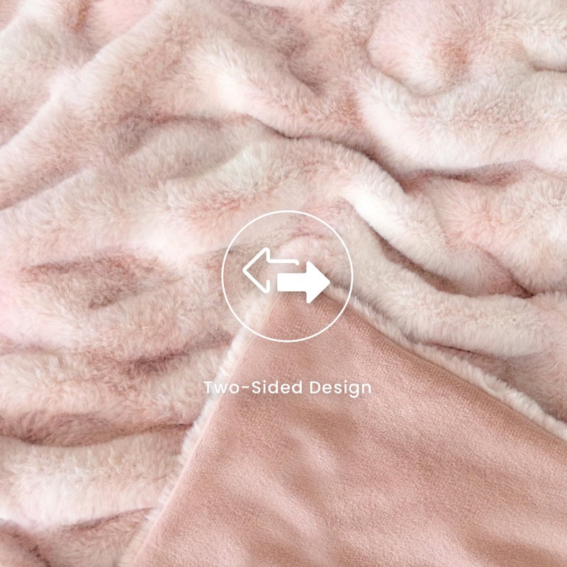 blunique Oversized Ruched Faux Fur Blanket - 60x80-Inch Extra Soft  Dual-Sided Flannel & Faux Fur Throw | Luxury Couch & Bed Blanket  Pink - Image 4