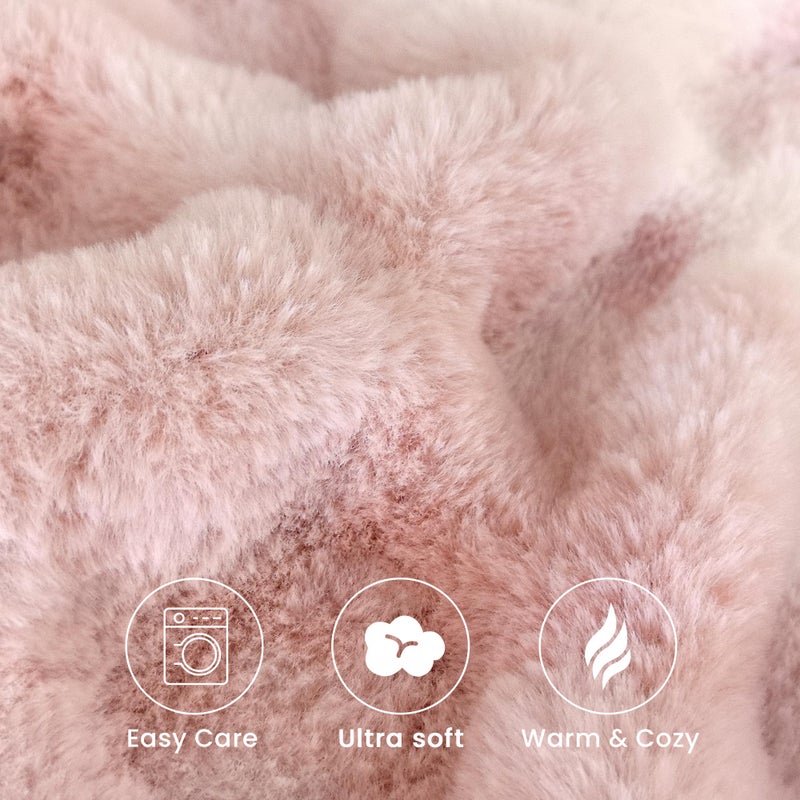 blunique Oversized Ruched Faux Fur Blanket - 60x80-Inch Extra Soft  Dual-Sided Flannel & Faux Fur Throw | Luxury Couch & Bed Blanket  Pink - Image 2