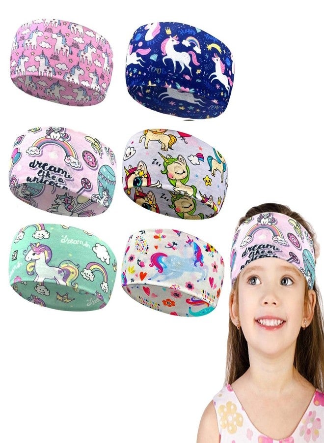 BendJoy® 6Pcs Elastic Sports Unicorn Headband for Girls | Comfortable Fit | Durable Design | Cute Patterns | For School & Play - Image 1