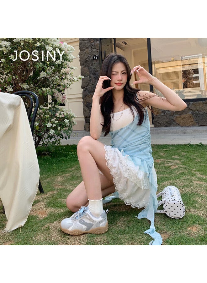 Josiny Star Same Style Women's Spring And Summer Fashion Sports Shoes Soft Bottom Round Toe Casual Shoes Gray Blue Size 38 - Image 1