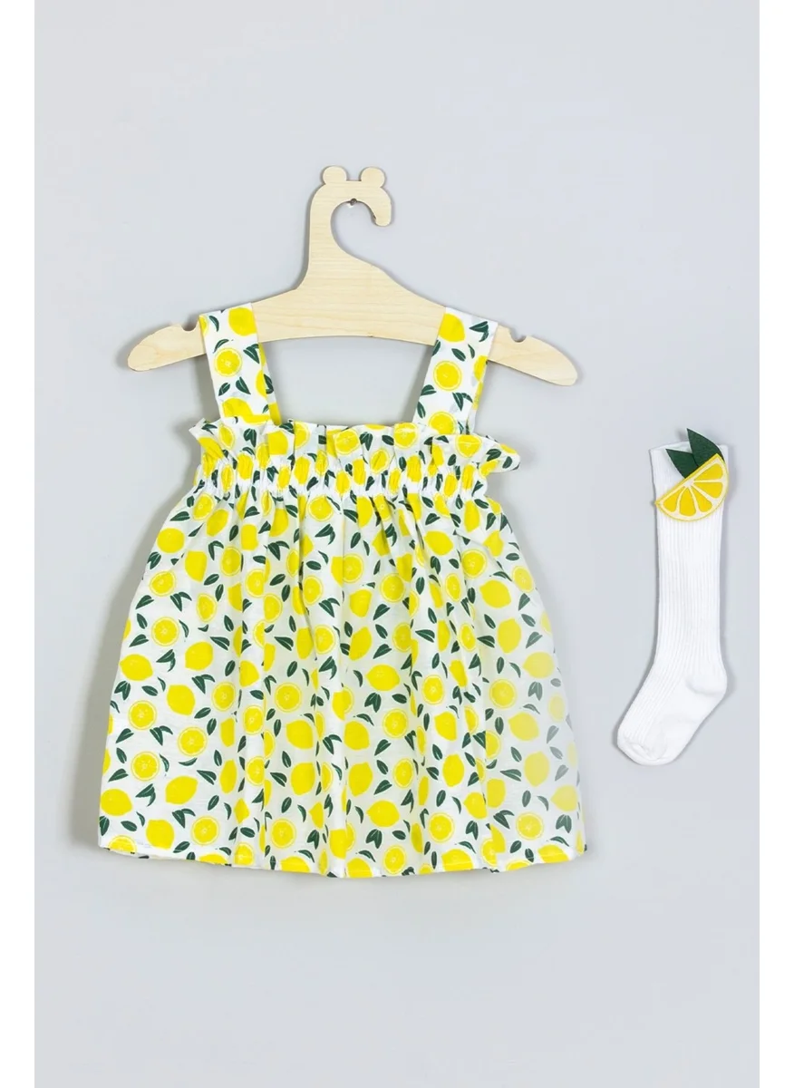 Ada Bebek Çocuk Ada Baby Kids Strappy Lemon Dress Knee-Length Socks Set 007