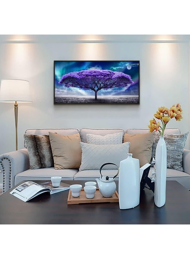 Lapremoly فن الجدران القماش المؤطر لغرفة المعيشة بحجم كبير ديكور جدران مؤطر باللون الأسود لغرفة النوم ديكور المكتب لوحات جدارية تجريدية منظر شجرة بنفسجية صور جدارية أعمال فنية زينة سكنية 20" X 40" - Image 3
