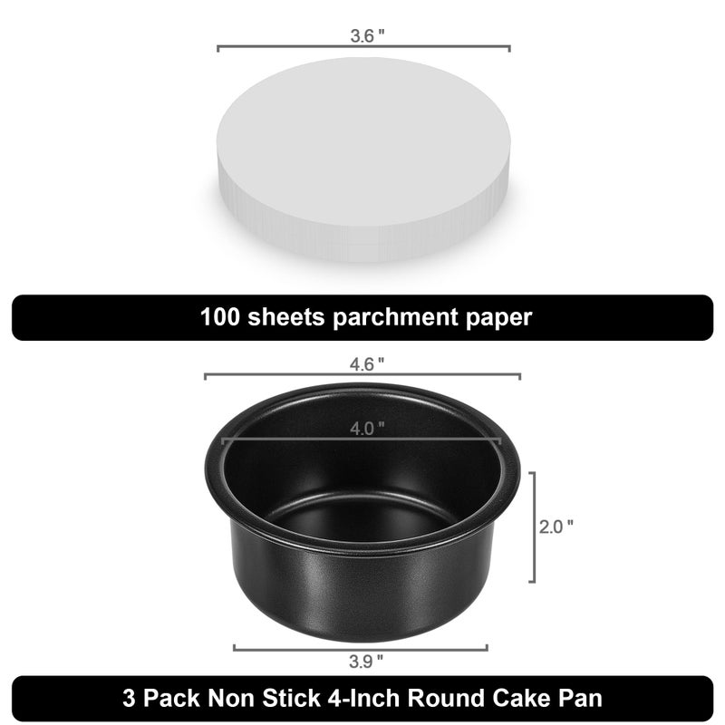 AWTBDP 4 Inch Cake Pan Set Of 3  Nonstick Smash Cake Pans With 100Pcs Parchment Paper For Christmas Birthday  Round Mini Cake Pans Tin For Baking Layer Cakes Small Cheesecake  Straight Side & Dishwasher Safe - Image 2