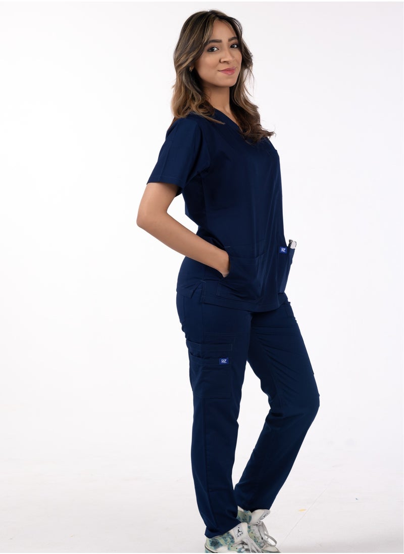 RZ RZ1 Women's Navy Blue Medical Scrub, Soft and Comfortable Lycra Polyester Blend, 2 Piece Set, Perfect for Medical Environments.  - Image 3